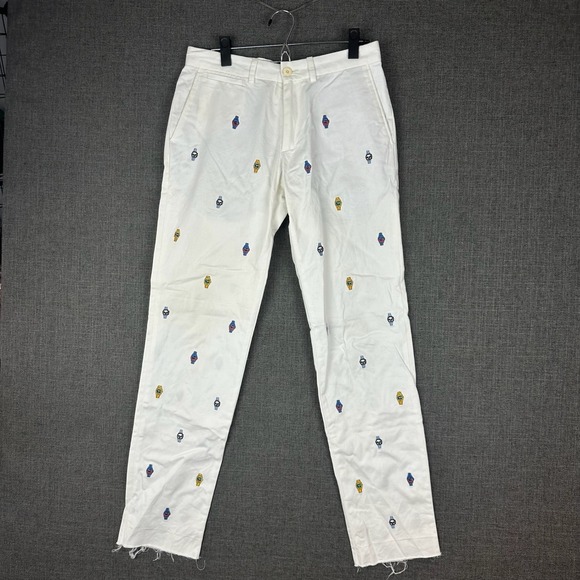 Rowing Blazers New York Embroidered Watch Print White Chino Pants Mens Size 28 - Picture 1 of 6